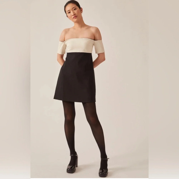 MAEVE by ANTHROPOLOGIE Colorblock Knit Mini Dress in Black and White - Picture 2 of 11